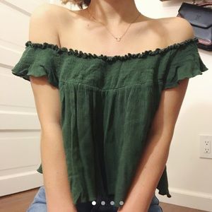 Cropped off the shoulder forest green top